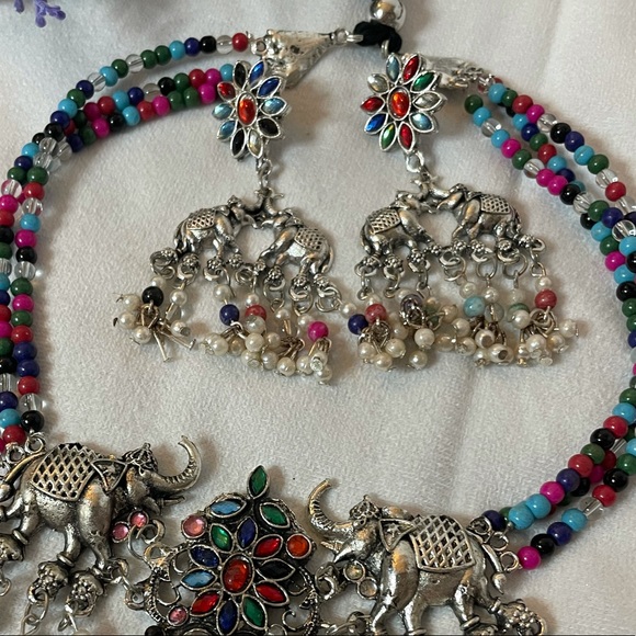 Multi-Color Beaded Rajistani Style Elephant Set - Picture 3 of 3